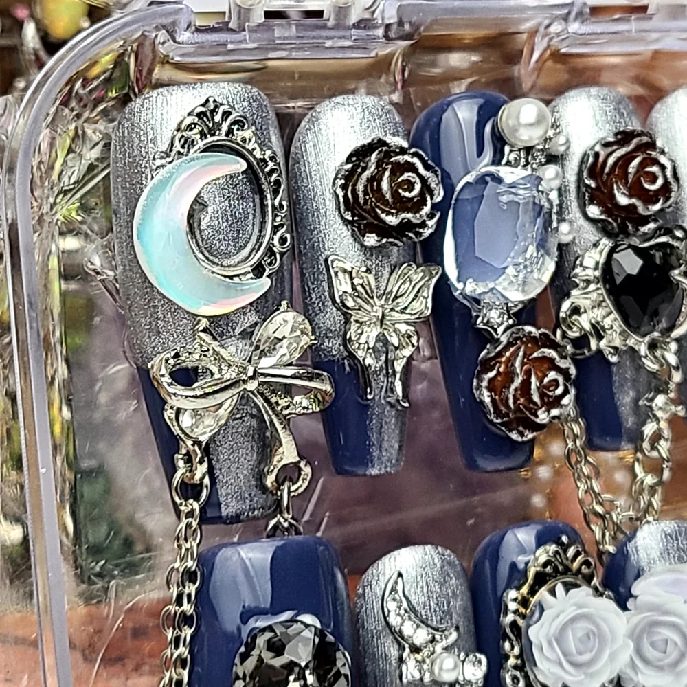 Denim+Silver Press-on Nail Set - Picture 3 of 8